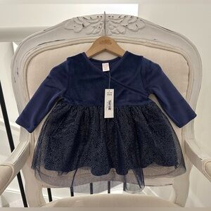 🐇 Baby 3~6 Mth Navy Velvet Fancy Winter Dress With Sparkling Tulle Skirt NWT